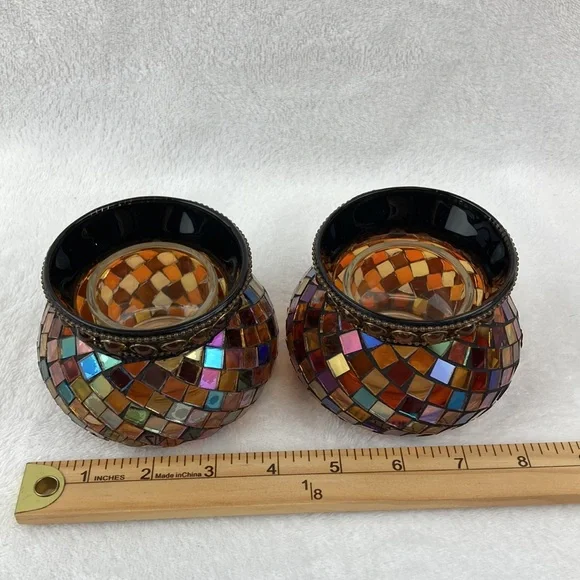 Partylite Mosaic Glass Candle Holders - Brown and Gold Set of 2 - Picture 16 of 16